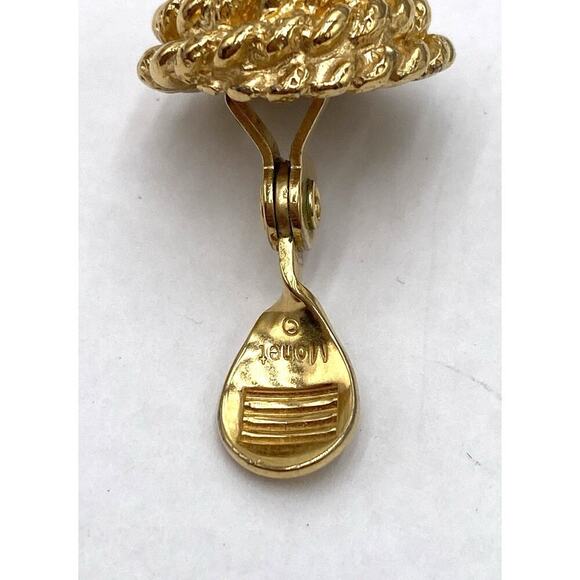 MONET Vintage Earrings Gold Tone Clips Clip Ons Estate Round - Picture 4 of 8